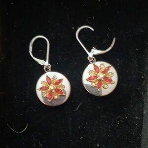 Chic Floral Red and Silver Earrings